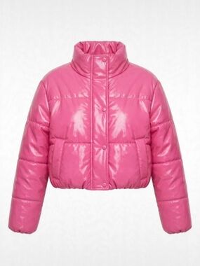 Ambiance Hot Pink Cropped Gloss Puffer Jacket